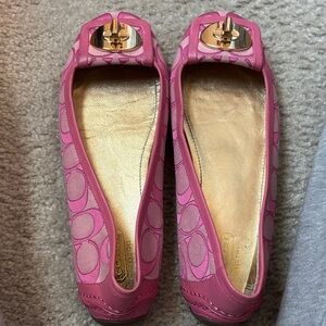 Coach Pink Signature Flats with Gold Accents